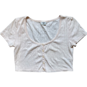 Sunday Best Pink Pastel. Ribbed Button-Up Crop Henley Tee Top Size M Streetwear